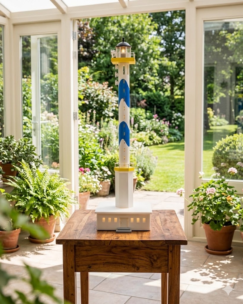 Verlichte Lange Nelle miniatuur van 80 cm, model van de vuurtoren van Oostende