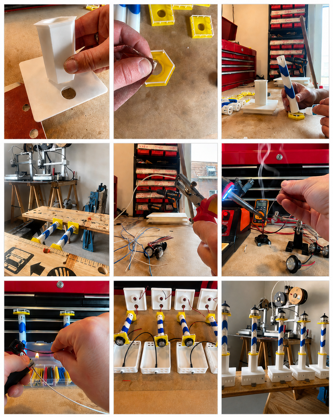 Fotocollage van een werkdag in het atelier van Danny Design Studio